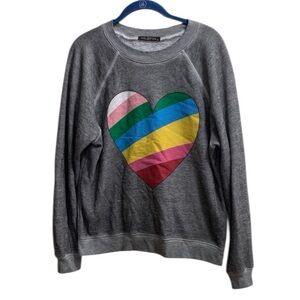 Wildfox In Love Sommers Rainbow Heart Oversized Sweatshirt Gray Size XS Blue